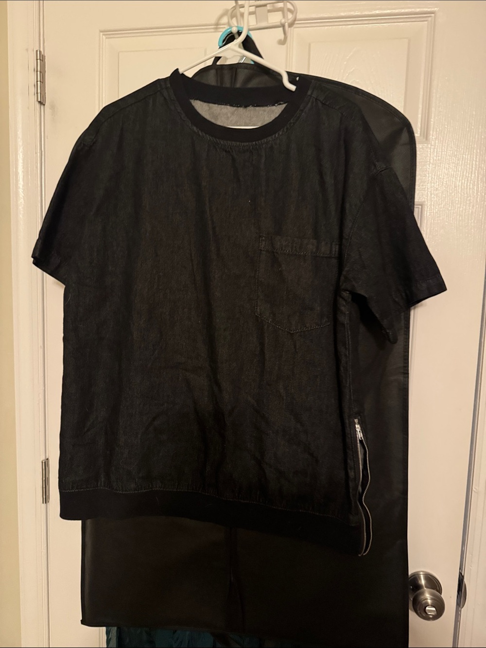 Black Short Sleeve Pocket Tee with Side Zip